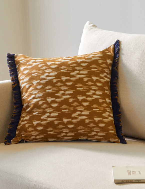 Coussin double face imprimé ethnique (beige / caramel)