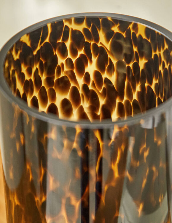 Glazen vaas met luipaardmotief, hoogte 28 cm (zwart / geel)
