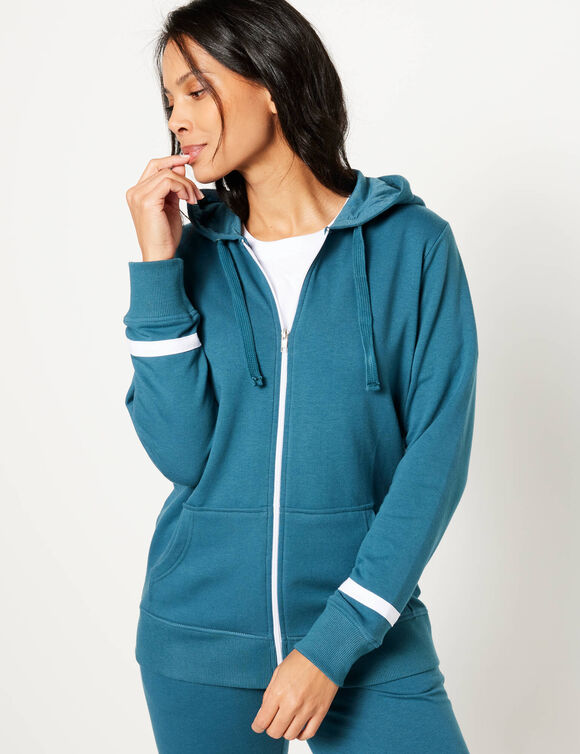 Veste bicolore zippée molleton gratté (bleu canard / blanc)