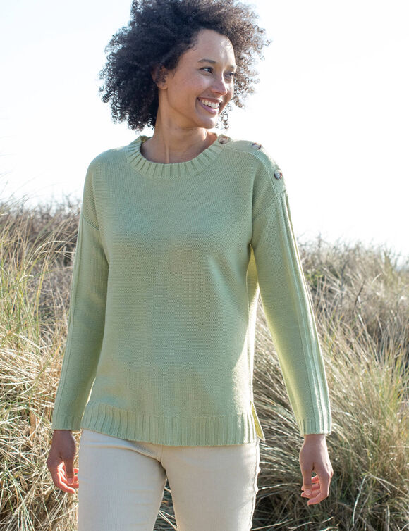 Pull col rond, maille fantaisie (tilleul)
