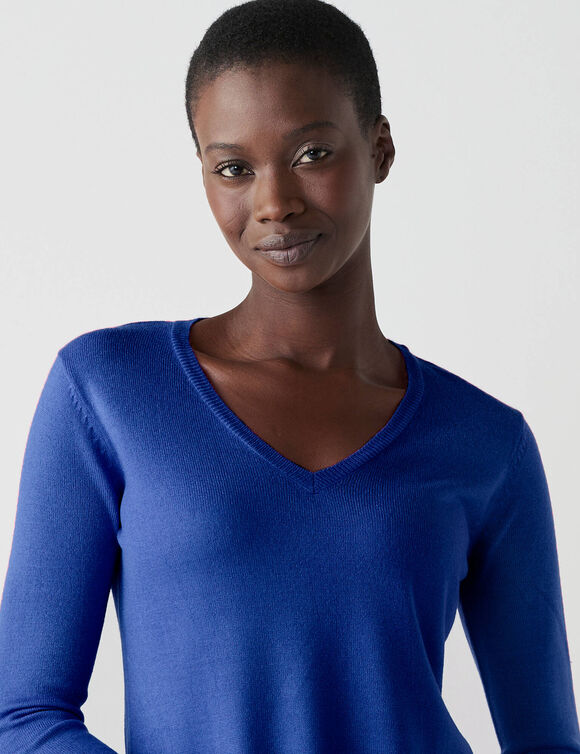 Pull col V, toucher doux (bleu dur)