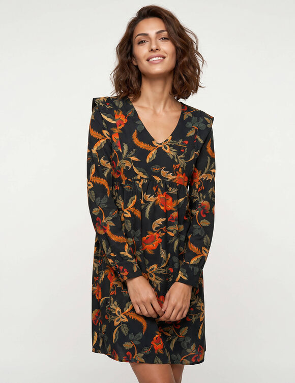 Robe &eacute;vas&eacute;e, cr&ecirc;pe imprim&eacute; (noir / bronze)