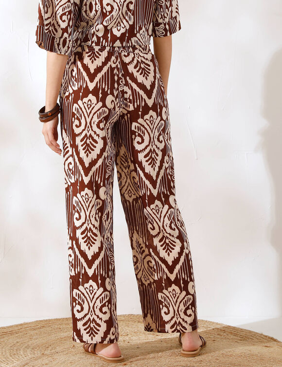Pantalon large fluide imprimé (chocolat / beige)
