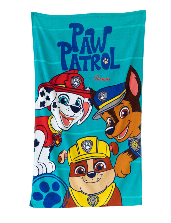 Gepersonaliseerd kinderbadlaken Paw Patrol®, katoenen badstof en velours - 320g/m2 (blauw)