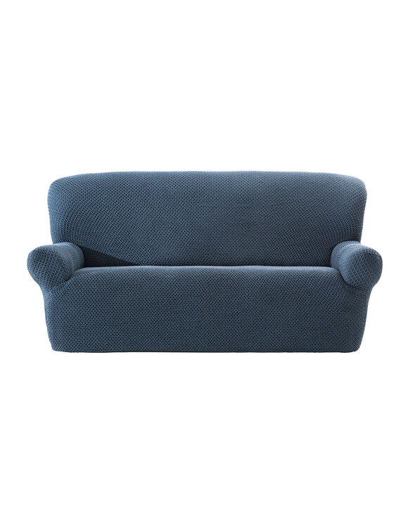Getextureerde, bi-rekbare hoes voor zitbank en fauteuil met armleuningen (blauw)