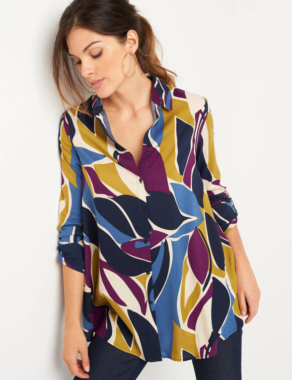 Uitlopende tuniek met knopen en grafische print (marine / blauw)