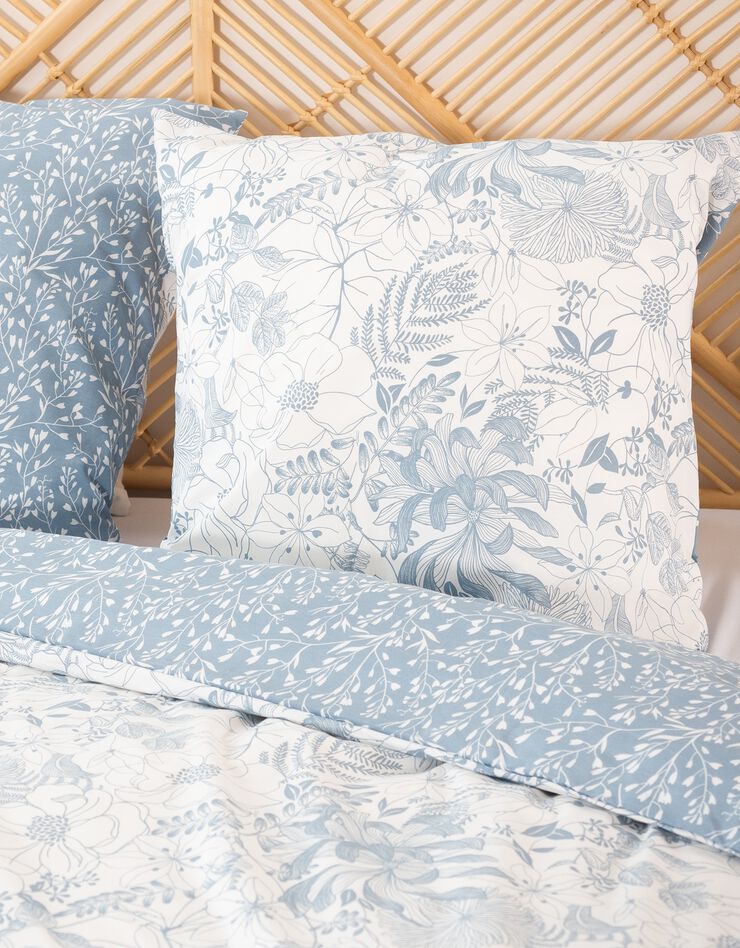 Bedlinnenset Toile met tweekleurige, plantaardige print - Topcool®-microvezel (blauw)