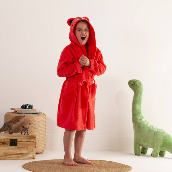 Peignoir de bain enfant tigre éponge coton - 340g/m² (corail)