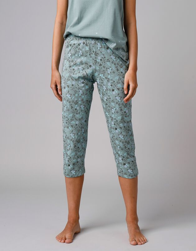 3/4-pyjamabroek met bloemenprint (kaki)