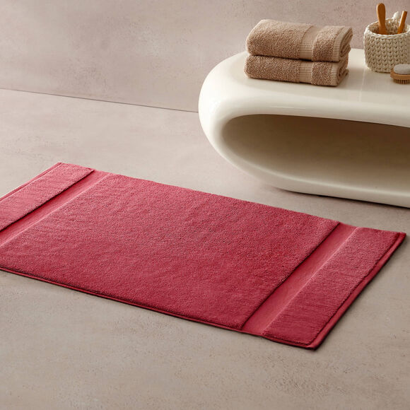 Tapis de bain &eacute;ponge liteau reli&eacute;f&eacute; confort premium (grenat)