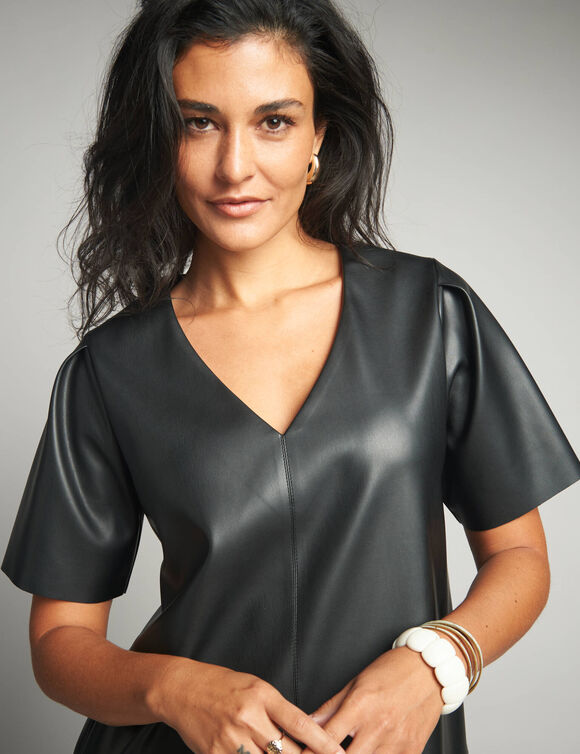 Robe trapèze courte, aspect cuir (noir)