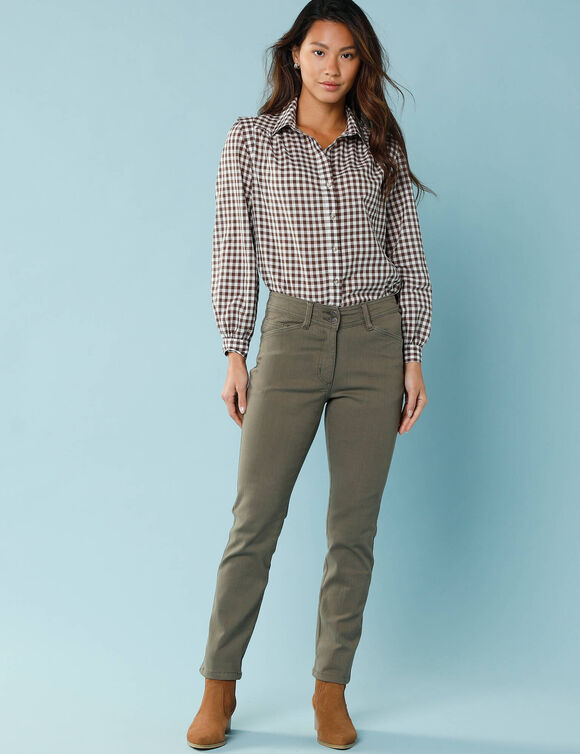 Pantalon droit à découpes, Spécial Petites (vert olive)
