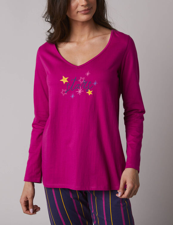 Pyjama-T-shirt met lange mouwen en bedrukking met Estrella-motief (fuchsia)