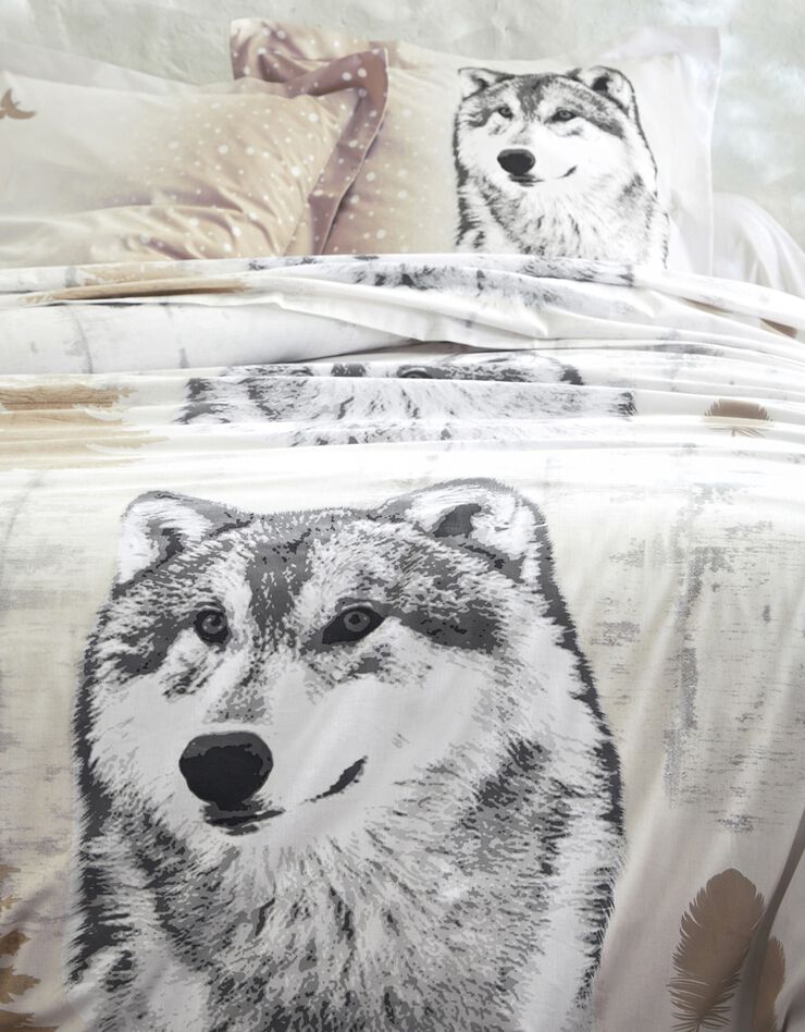 Linge de lit Artic imprimé chien-loup - coton (taupe)