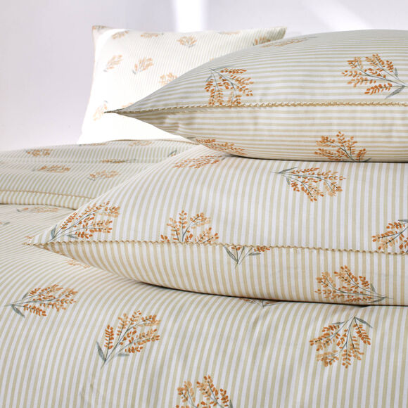 Linge de lit Marjolaine imprim&eacute; - coton 57 fils/cm&sup2; (blanc / sable)