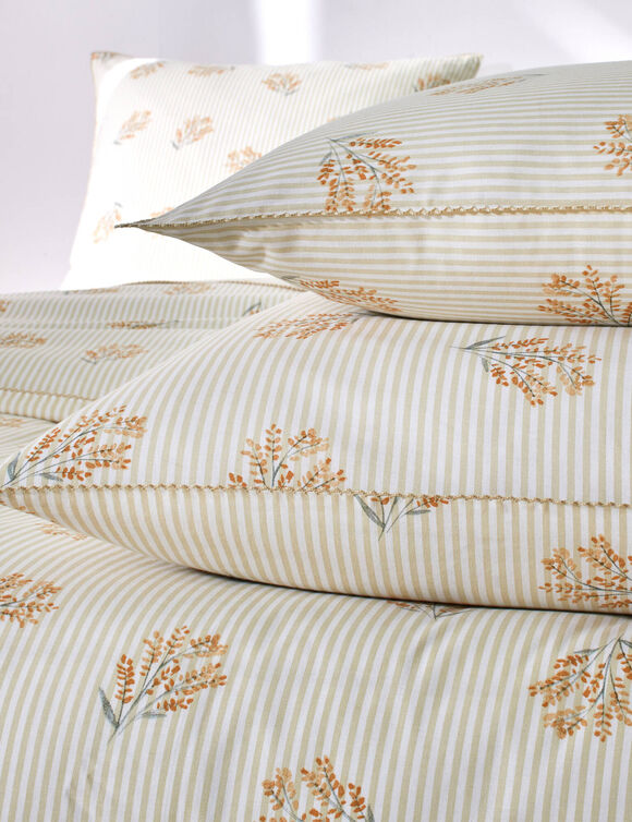 Linge de lit Marjolaine imprim&eacute; - coton 57 fils/cm&sup2; (blanc / sable)