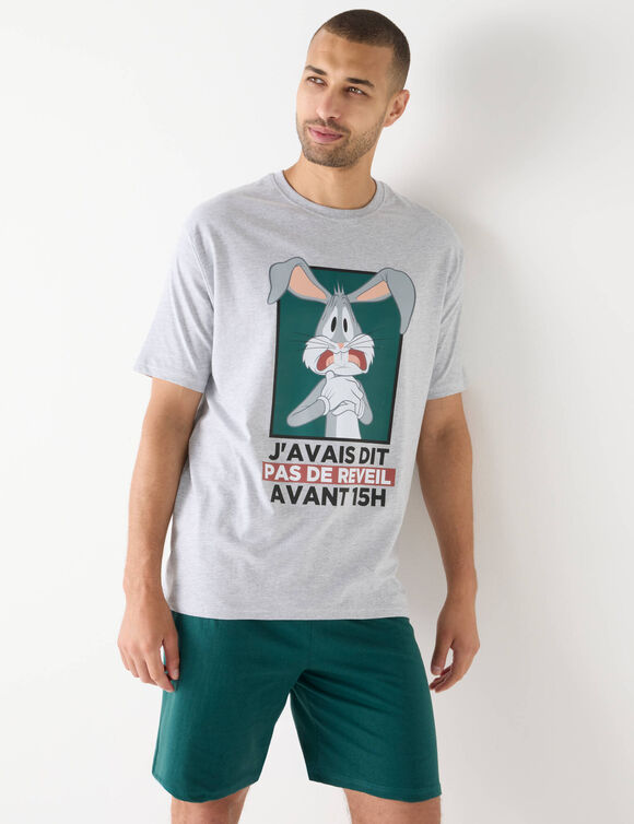 Bugs Bunny-pyjamashorts met korte mouwen en korte broek (groen / grijs)