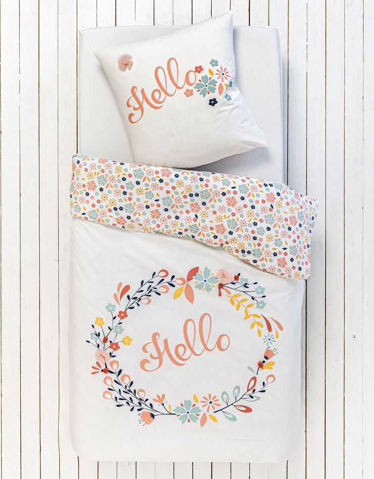 Bedlinnenset Hello met bloemen in tule - katoen (roze / wit)