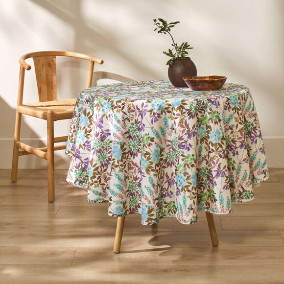 Nappe anti-taches imprimé petites fleurs (blanc / parme)