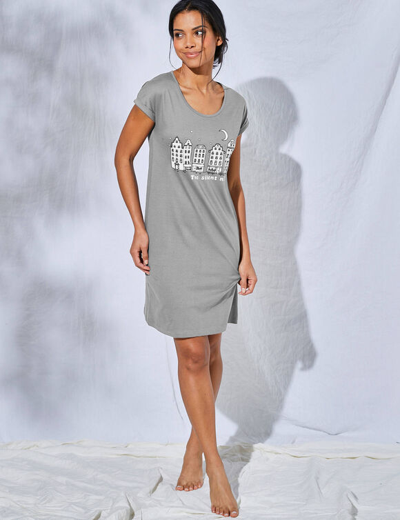 Chemise de nuit imprim&eacute; ville &eacute;toil&eacute;e - lot de 2 (anthracite + gris)