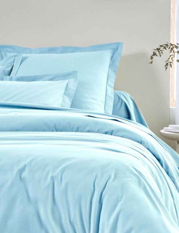 Linge de lit uni - coton bio** (bleu grisé)