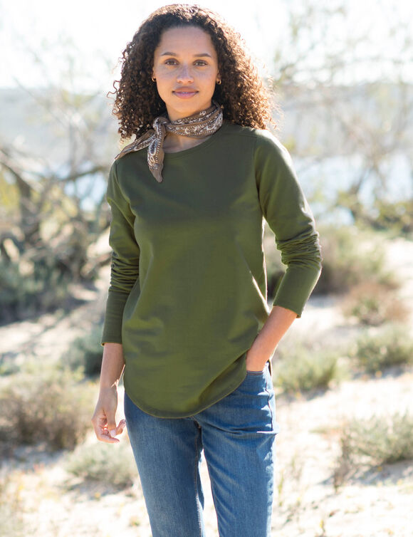 T-shirt molleton anti-froid col rond (vert olive)