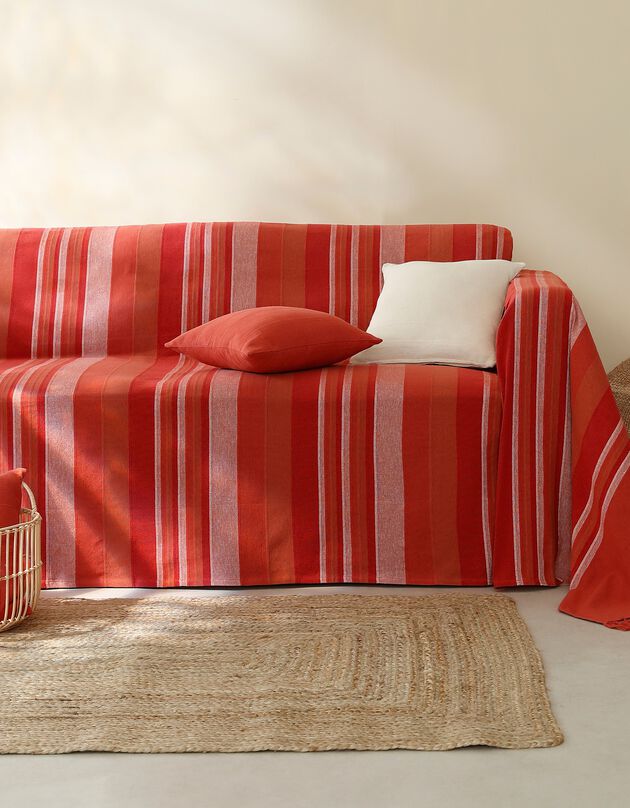 Plaid jeté multicolore coton tissage artisanal (terracotta)