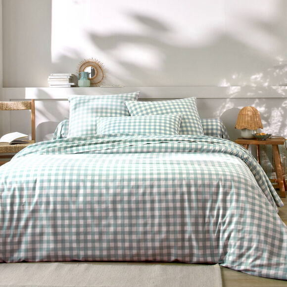 Bedlinnen Lou met ruitenprint - in katoen (grijsgroen)