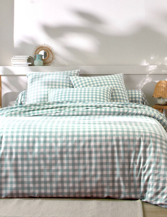 Bedlinnen Lou met ruitenprint - in katoen (grijsgroen)