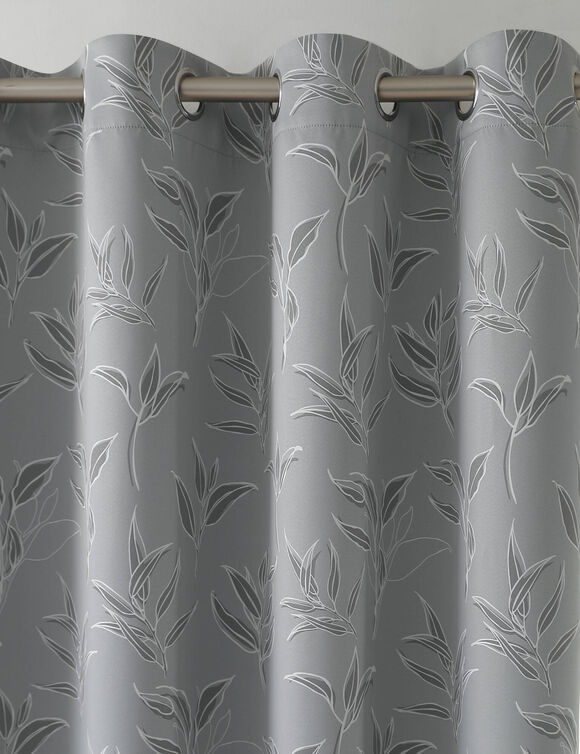 Rideau occultant imprimé petites feuilles (gris perle)