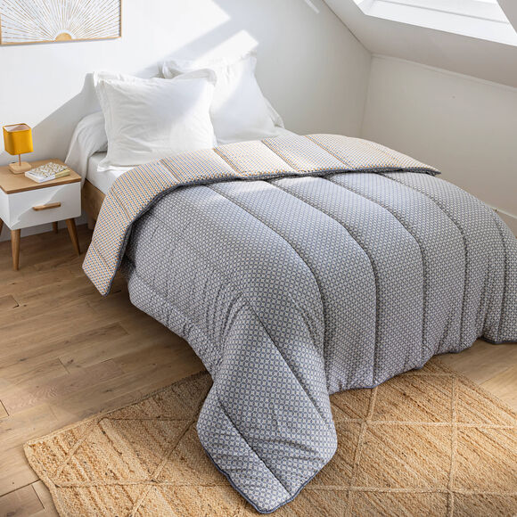 Couette microfibre micro imprim&eacute; graphique 400 g/m&sup2; (gris / jaune)