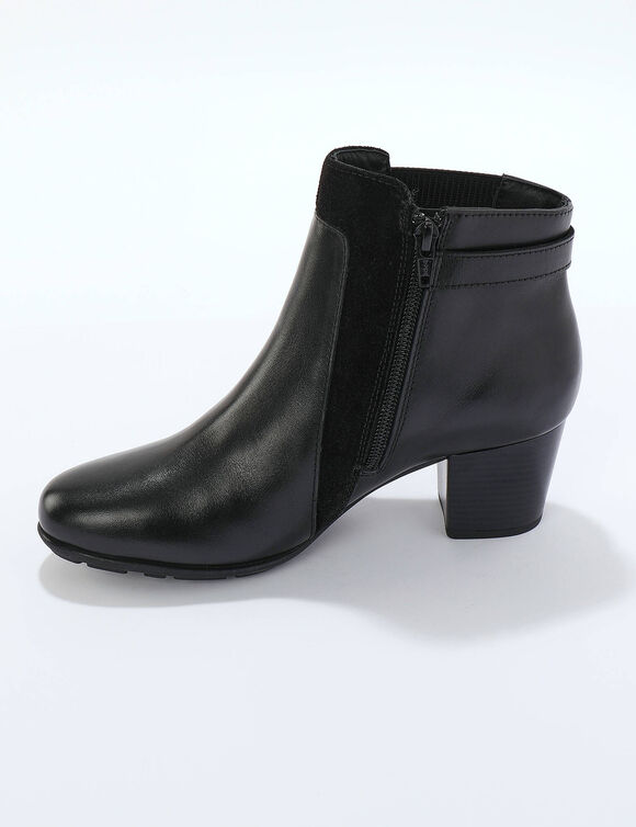 Elastische, leren boots in 2 materialen, met gesp en hak (zwart)