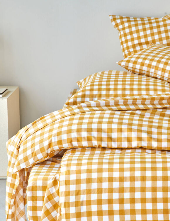 Bedlinnen Lou met ruitenprint - in katoen (honing)