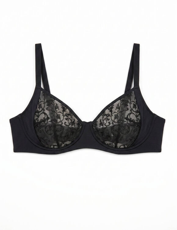 Soutien-gorge forme minimiseur tulle brod&eacute; et microfibre - avec armatures (noir)