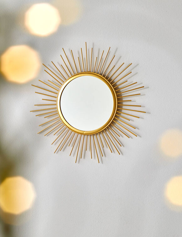 Miroir forme soleil en métal doré (doré)