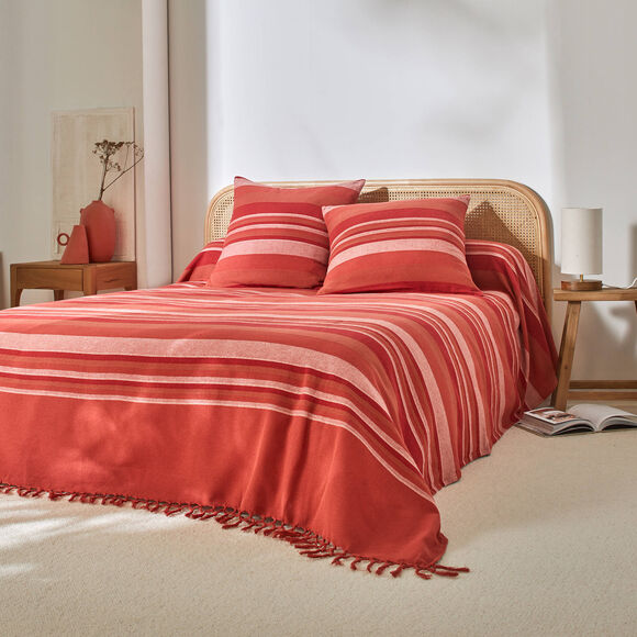 Plaid jet&eacute; multicolore coton tissage artisanal (terracotta)