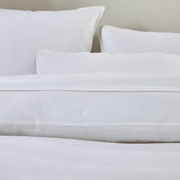 Linge de lit uni biface lin lavé / coton lavé  (blanc)