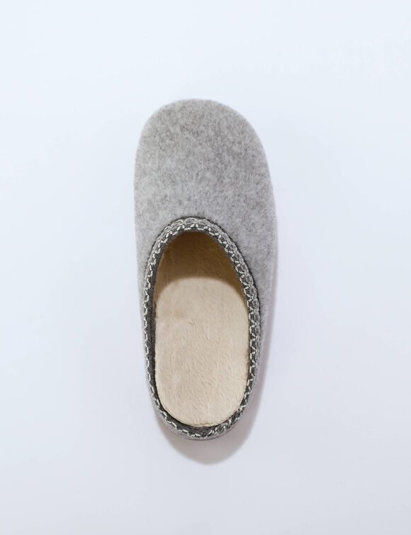 Chaussons mules fourr&eacute;s, col fantaisie (gris)