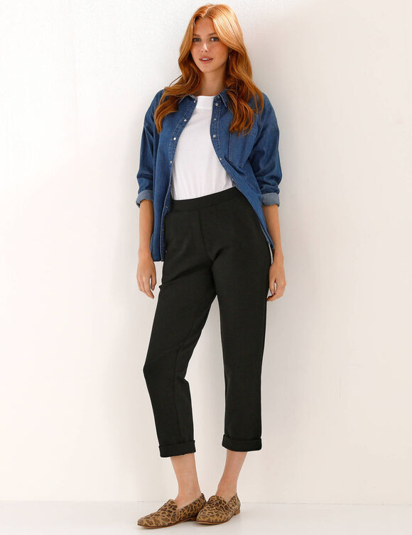 7/8-broek met pijpomslagen, comfortabel tricot (zwart)