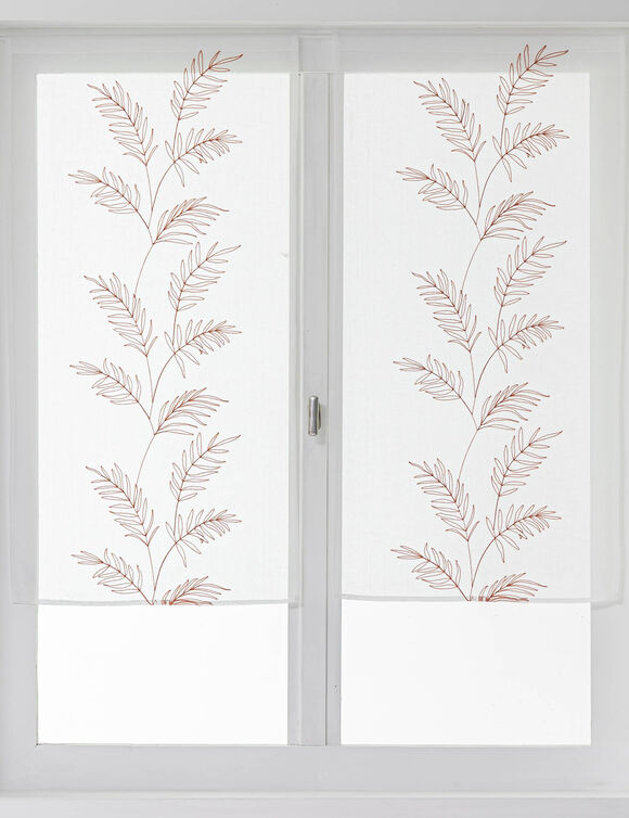 Vitrage voile brodé grandes feuilles - la paire (terracotta)