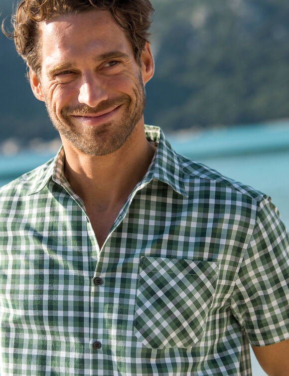  Chemise &agrave; carreaux manches courtes polycoton (vert)