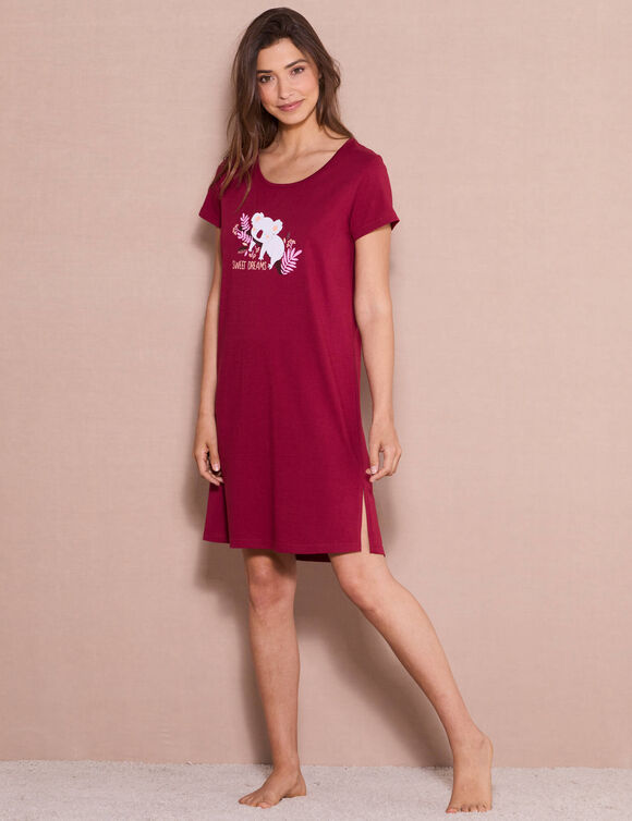 Chemise de nuit courte à manches courtes, imprimé koala (cerise)