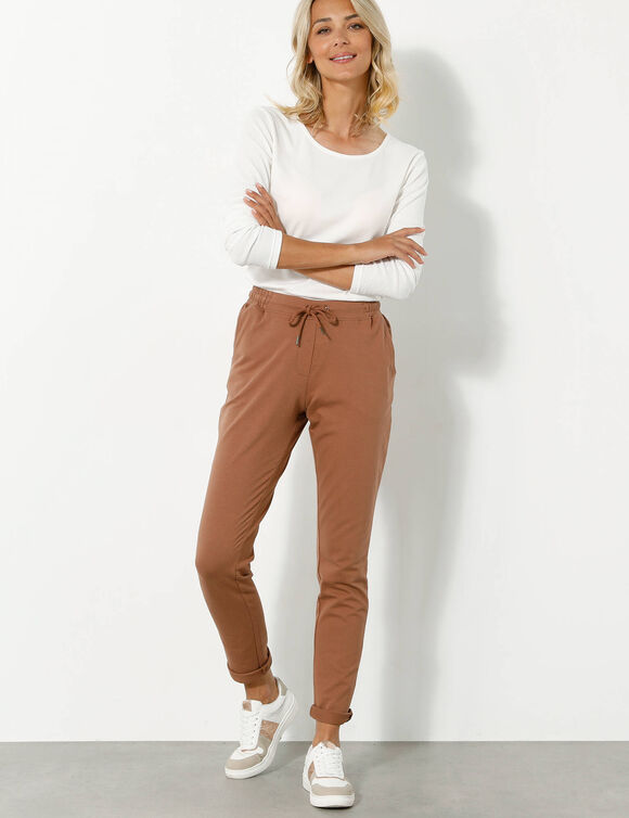 Joggpant in molton met elastische taille (karamel)