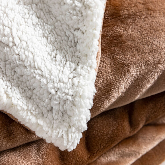 Couverture double face polaire et sherpa (noisette)