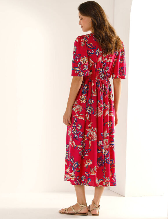 Robe longue imprim&eacute;e, d&eacute;tails sequins (rose indien)