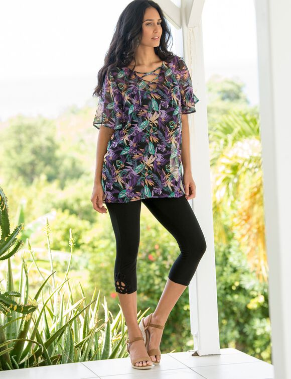 Tunique voile imprimée (noir / violet)