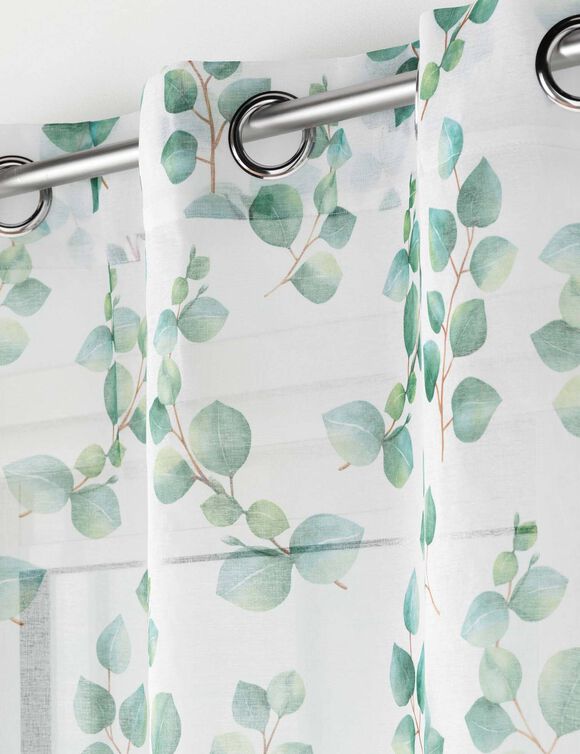 Voilage imprim&eacute; feuillage color&eacute; - finition oeillets (blanc / vert)