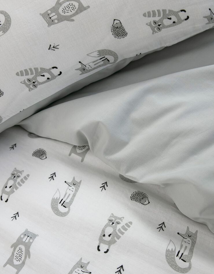 Parure de lit enfant Forêt - gaze de coton (kaki / blanc)