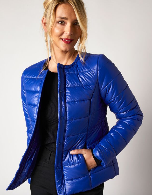 Veste doudoune col rond, déperlante (bleu dur)