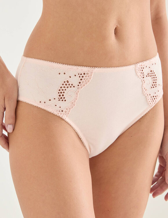 Culotte brod&eacute;e forme midi coton uni Olbia - lot de 2 (poudre)